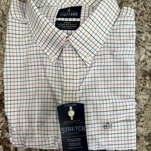 Stafford Men's White and Blue Checkered Shirt 18 X 36/37.  NWT